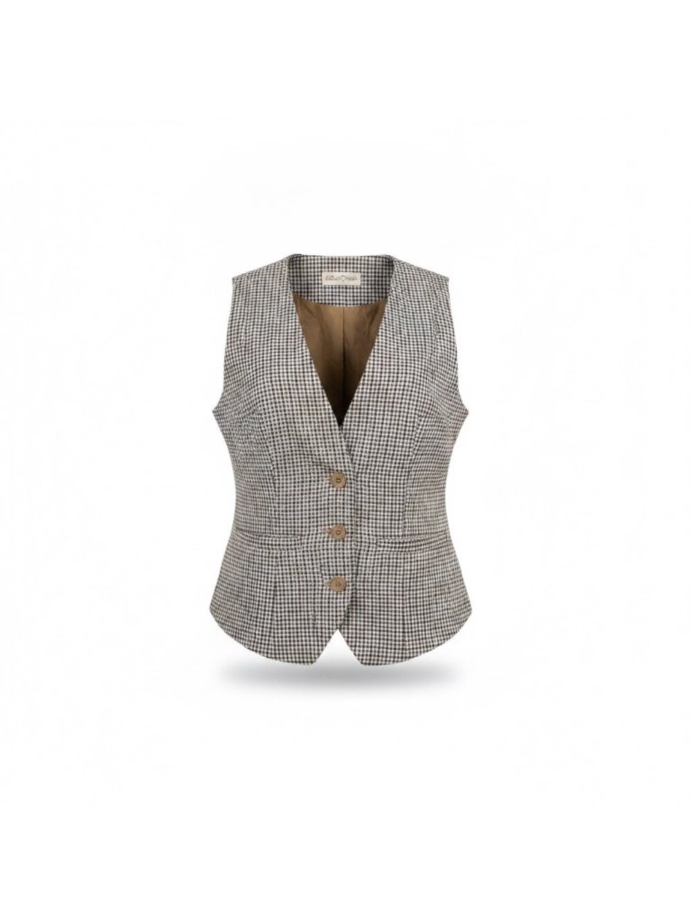Belle Poque Womens Brown & Black Gingham Plaid Vest Blazer Top Size M